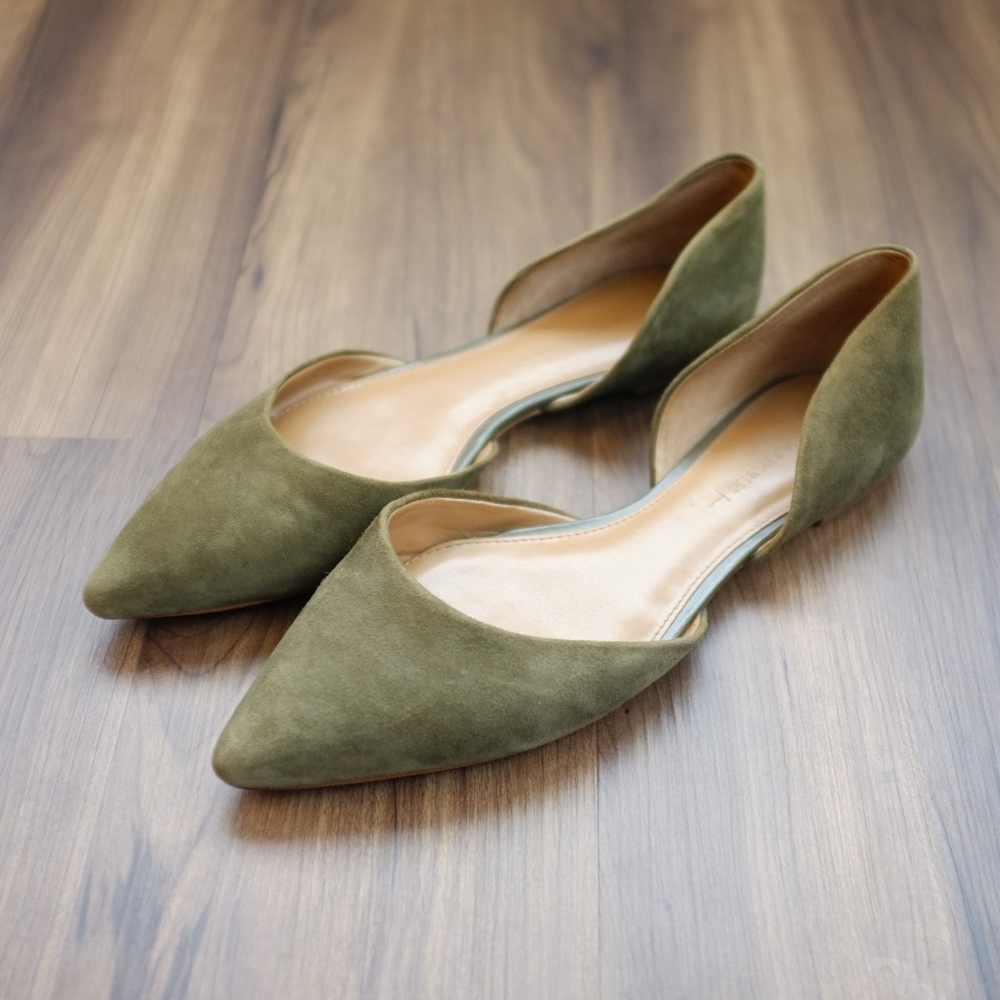 Green Suede D'Orsay Flats